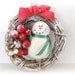 Snowman Ornament in Wreath ONE Christmas Holiday Ornament Primitive Handmade CharlotteStyle DecorativeFolk Art