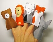 Forest Finger Puppets - Set of 5 - bear, lion, wolf, fox, bunny - Handmade Soft Felt Animal Friends Toy - For kids childrens - Double layers