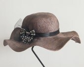 Brown Summer Hat for Women  Fancy Straw Hat Flat Brimmed Derby Ascot Hat handmade in Israel