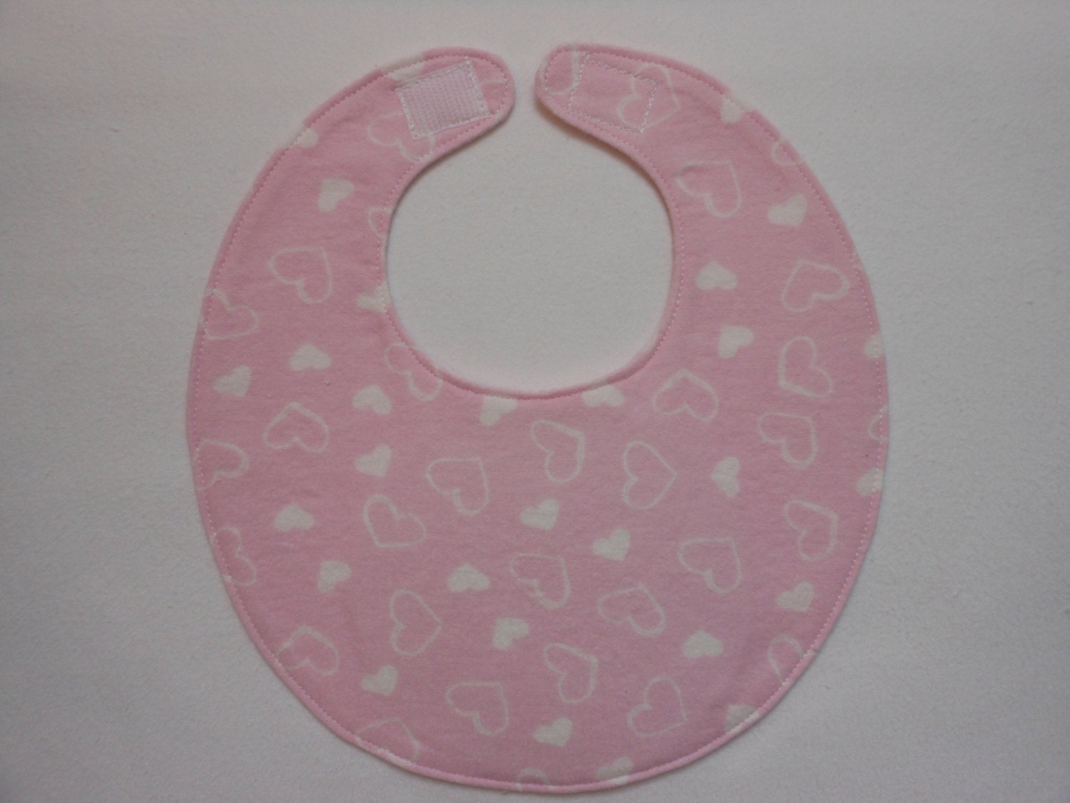 Baby Bibs, four soft layers, reversible, baby pink with white hearts