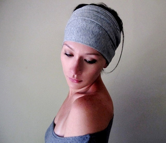 Heather Gray Head Scarf - Hair Wrap, Headband, Hair Accessory - Neck Bow, Sash - Jersey Head Scarves