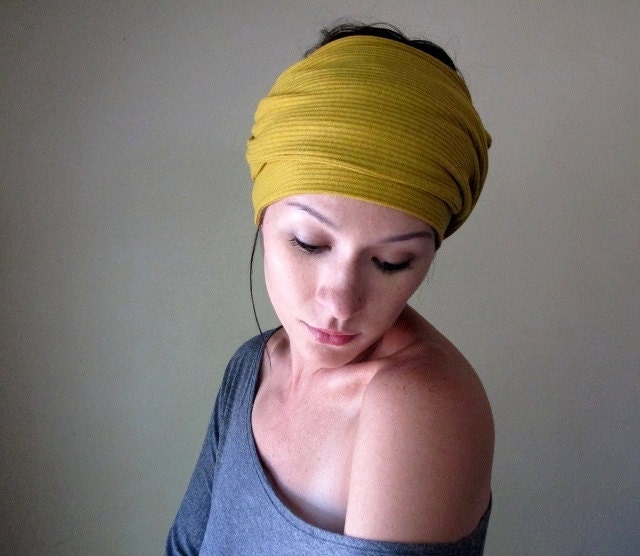 Ochre Head Scarf, Hair Wrap, Headband - Bohemian Womens Hair Accessories - Golden Mustard Yellow Head Scarves, Hair Wraps