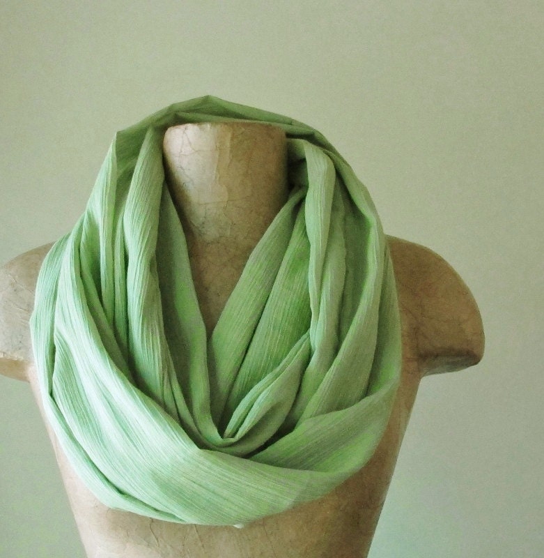 Cotton Gauze Infinity Scarf - Green Loop Scarf - Pistachio Green Circle Scarf - Summer Scarves - Spring Scarf