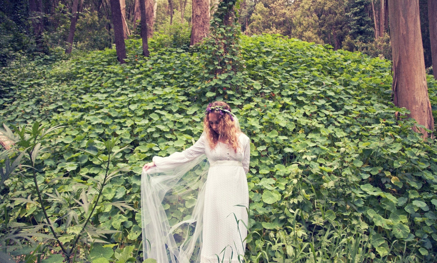 Boho Vintage Wedding Dress Backless Crochet Bohemian Long Sleeves - Roni