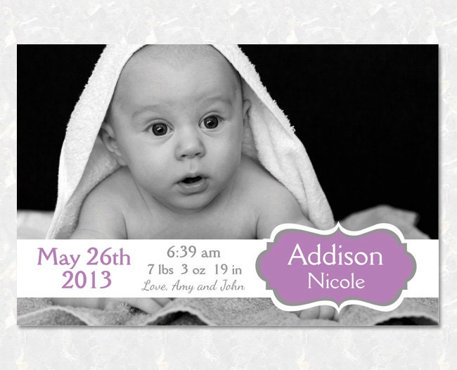 Photo Birth Announcement Design - Printable DIY (digital file) -Customized for you
