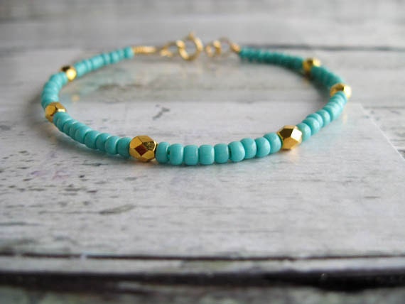 Turquoise/Gold Beaded Bracelet