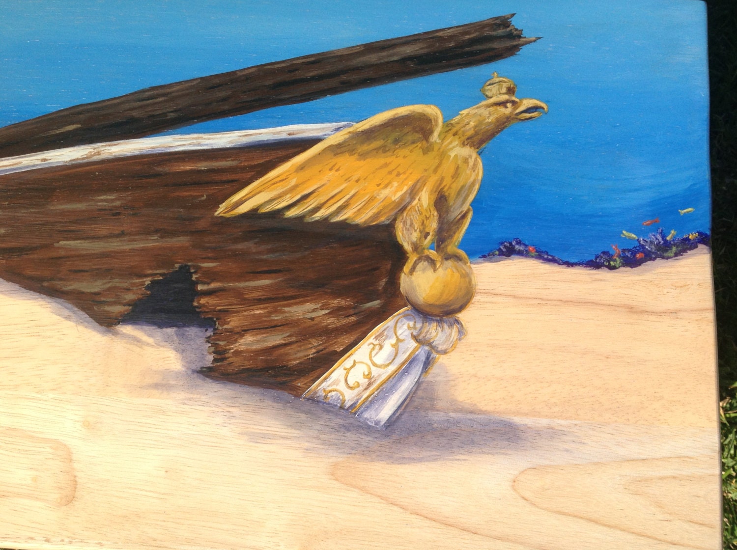Hand painted shipwreck theme stepstool