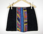 CENTER STRIPE MINI - mini skirt, high waist skirt, knit skirt, vintage fabric, blue pink gold, geometric print, tribal print, textured mini