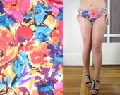 SIDE LACE BIKINI - fully adjustable, full coverage bottom, medium rise, watercolor print, floral print, orange and pink, plus size bikini