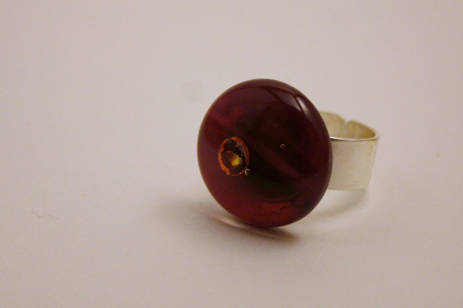 Modern Round Glass Adjustable Ring for her Cranberry Purple