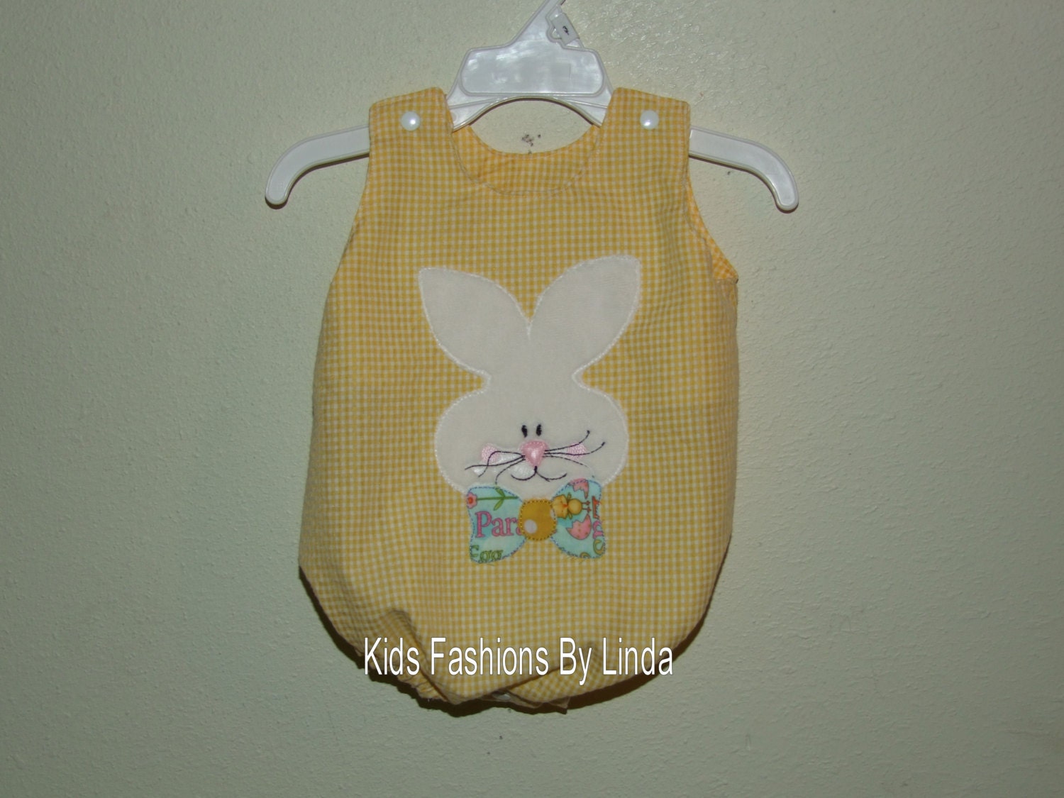Ready to Ship -0-3m-Easter Bunny Yellow Gingham Seersucker Bubble Romper