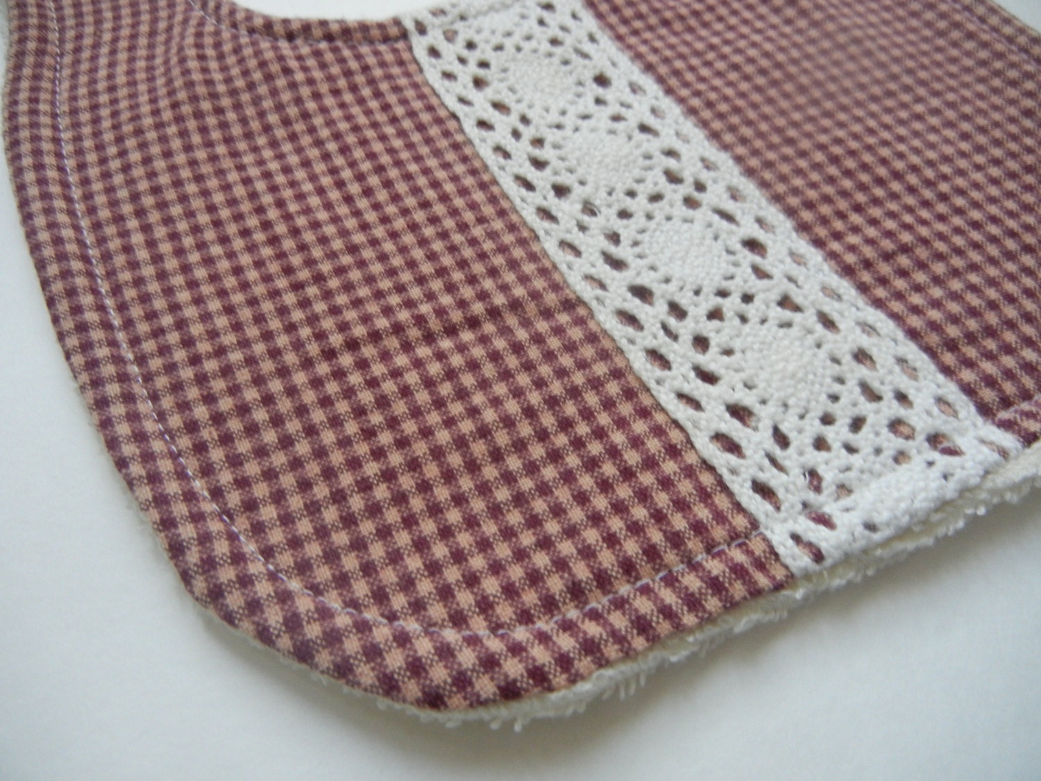 BABY BIB - Pretty Primative - Crotched lace embellishment on country cotton - Shower gift  - Baby shower