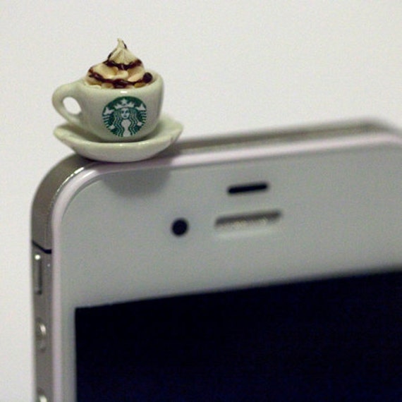 Kawaii STARBUCKS CAPPUCCINO Iphone Earphone Plug/Dust Plug - Cellphone Headphone Handmade Decorations