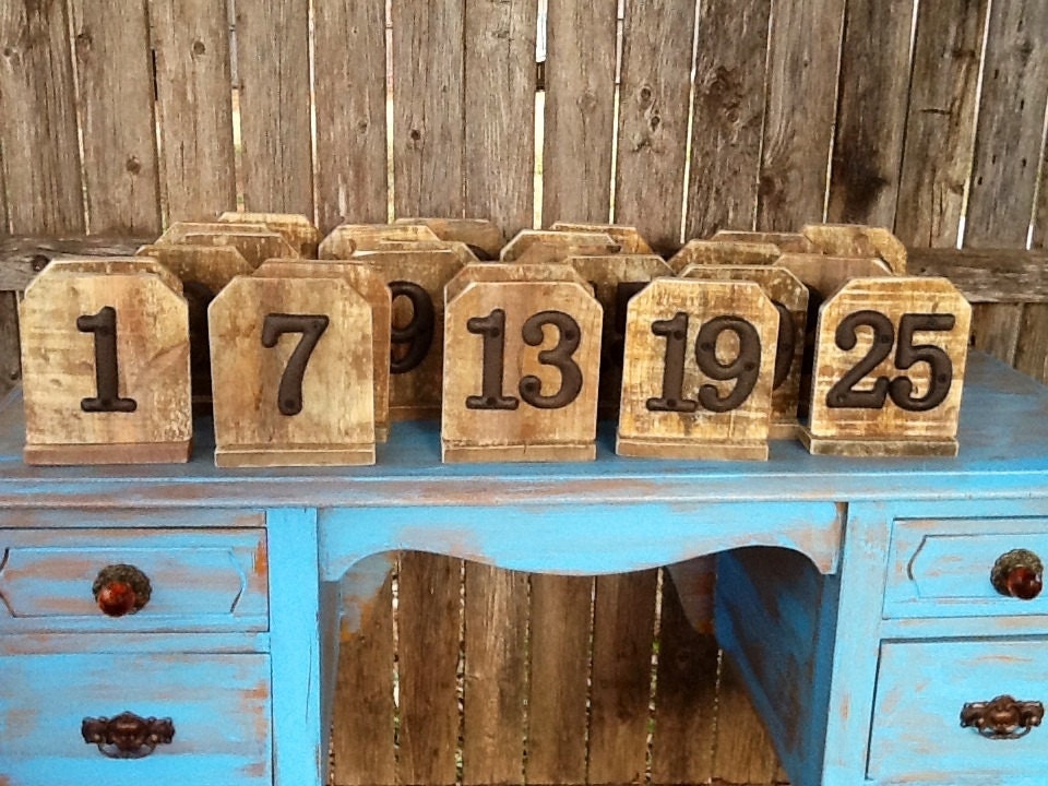 Set of 25 Wood Table Numbers Rustic Vintage Distressed Shabby Chic Wedding Chalkboards