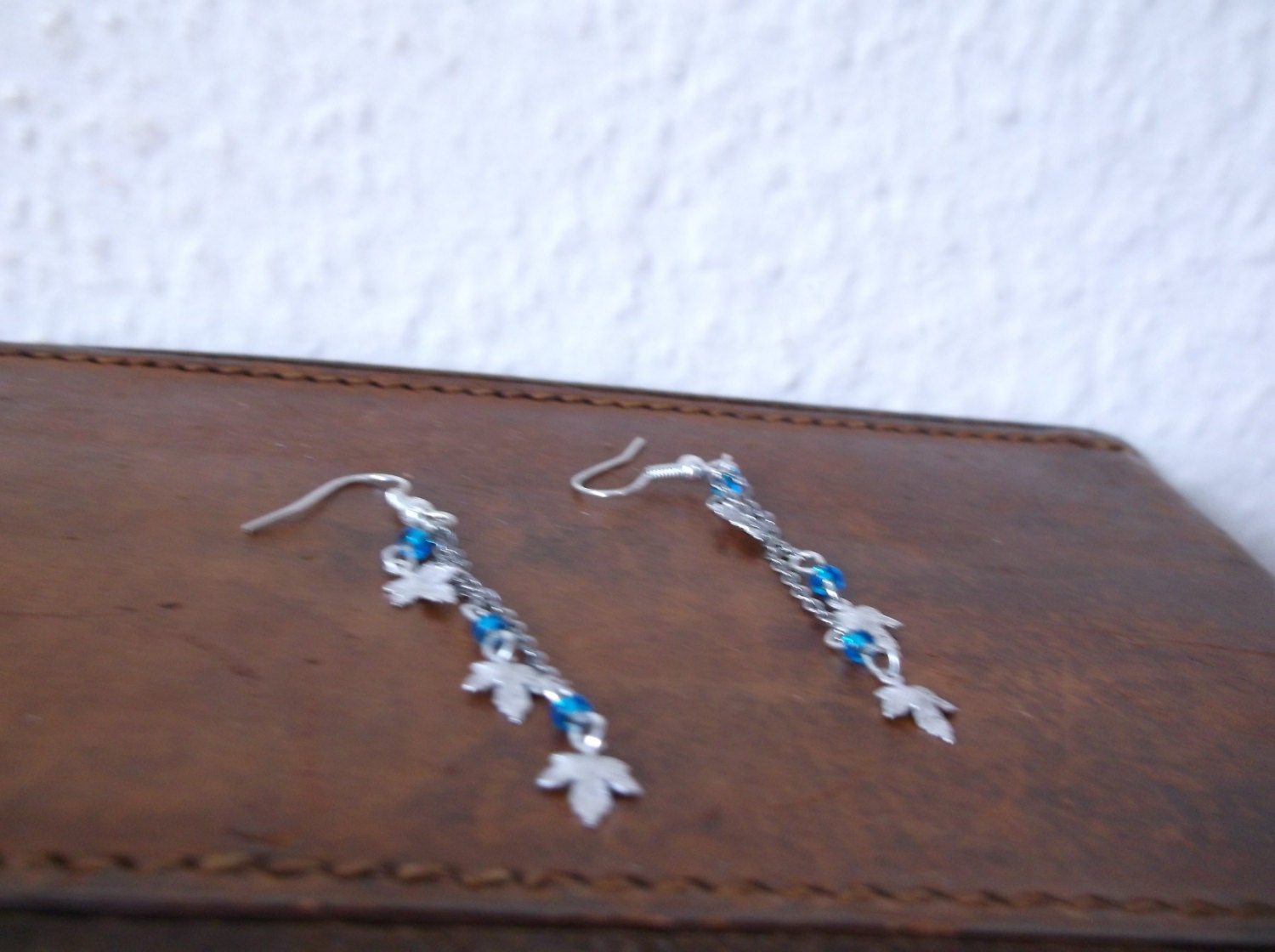 Turquoise and silver falling sycamore leaf earrings