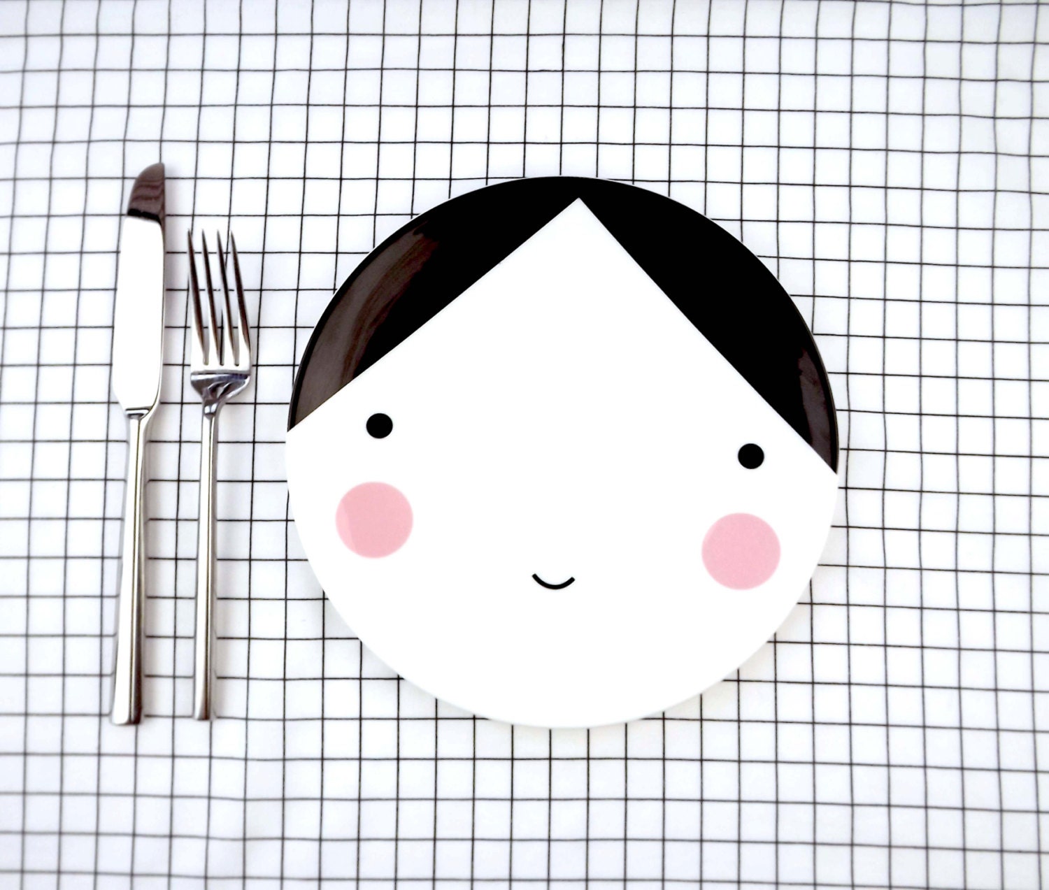 Face Plate - Ebony - Black and White - Bone China - ceramic