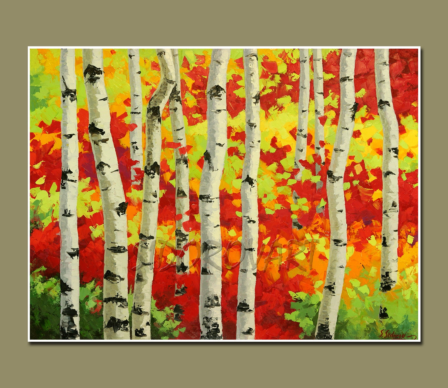 Art Print of- Original Oil Painting- ASPENS Series-Canvas Print-GICLEE Print- LANDSCAPE Painting ,Aspens Painting  Size 16inX13in