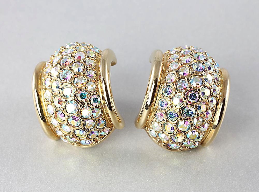 Vintage Swarovski crystal Earrings Aurora Borealis swan logo