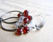 Cluster Earrings Rock Crystal Earrings Red Garnet Moonstone Sterling Silver April Birthstone Red Gemstone WINTER JUBILIEE earrings