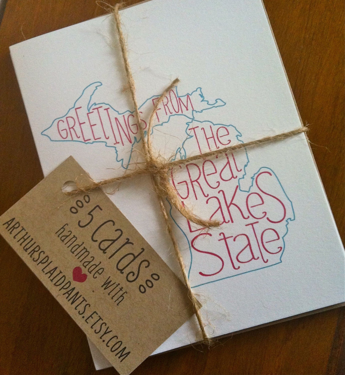 Michigan stationery, state nickname, michigan greeting card set, greetings from michigan set, 5 handmade greeting cards with envelopes