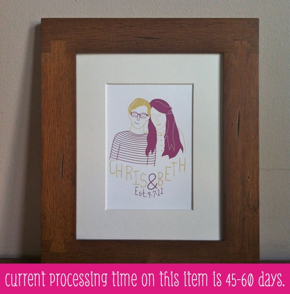 Wedding gift for couple, custom couple illustration, bride and groom gift, custom couple portrait, custom family portrait  8x10