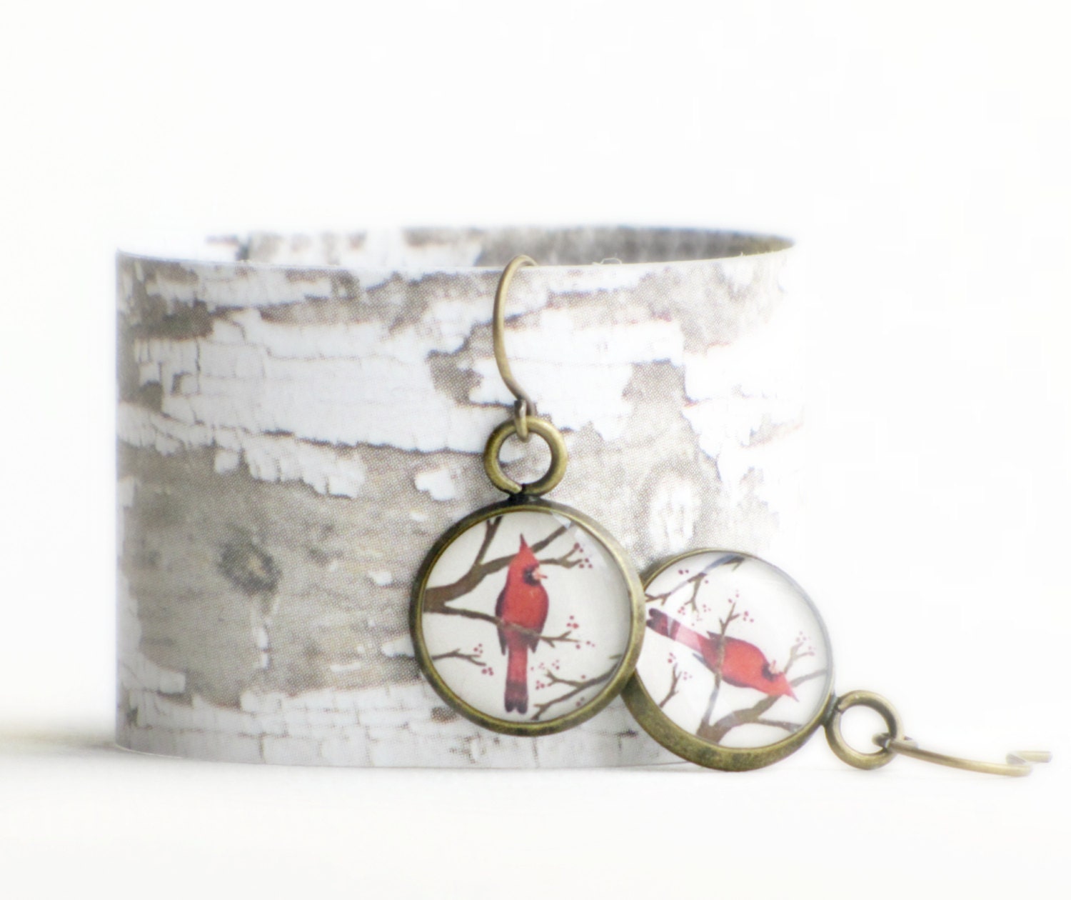 small CARDINAL ART earrings red bird for Mother's Day
