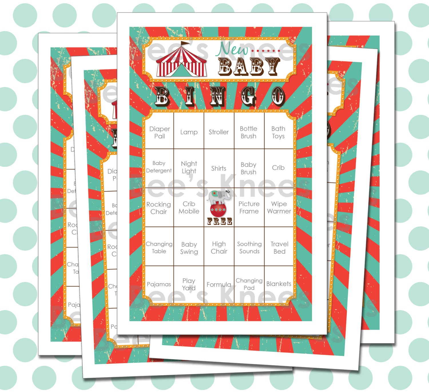 Circus Baby Shower Bingo Printable Carnival Bingo Digital File Instant Download