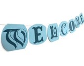 Welcome Banner Sign, Hanging Pennant Flags, Welcome Home Decoration, Welcoming House Decor, Pennant Flag Bunting, Dark and Light Teal