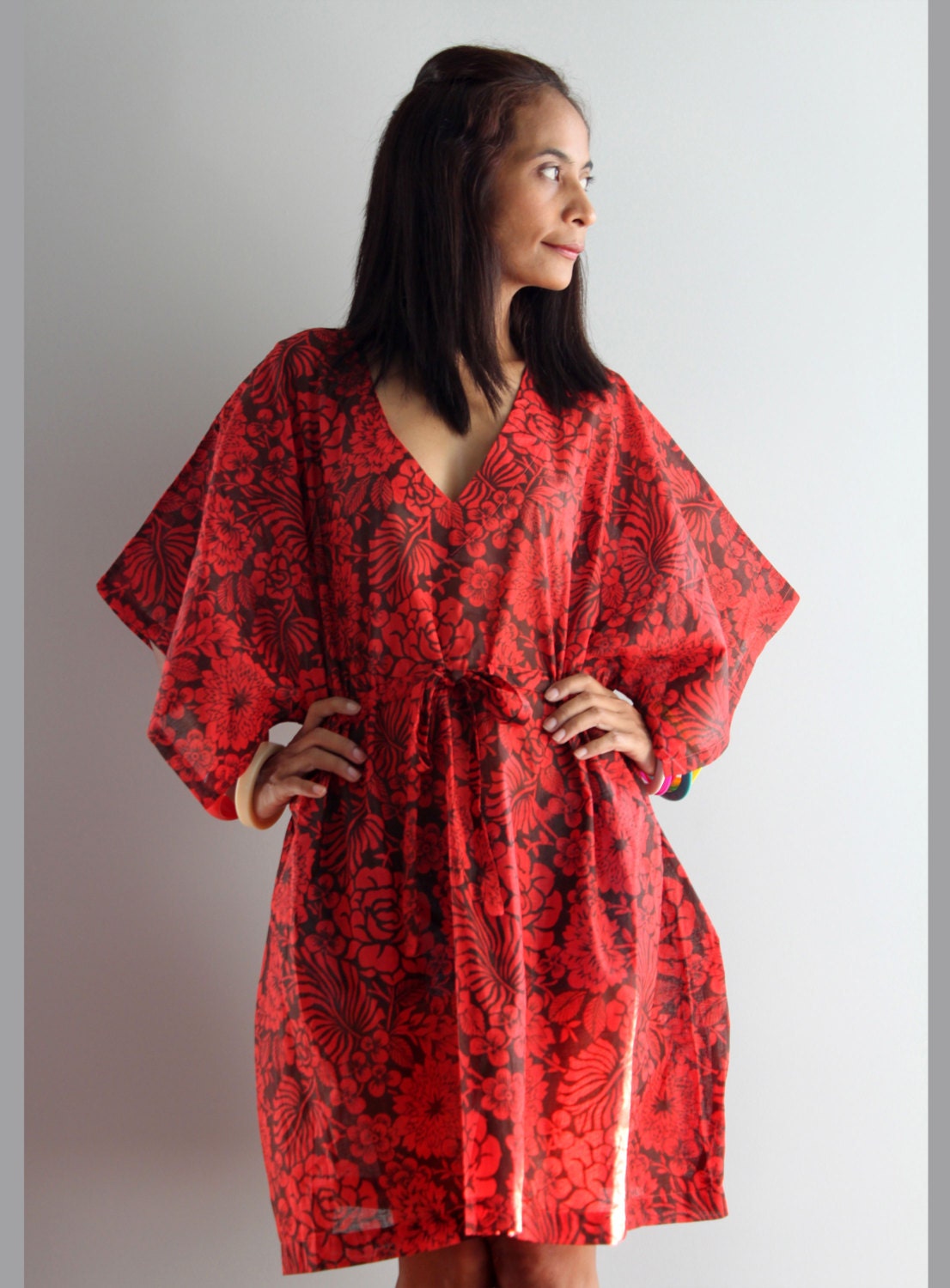 Tunic Blouse Kaftan Short Dress Flower Print   : Bohemian Kaftan Collection II
