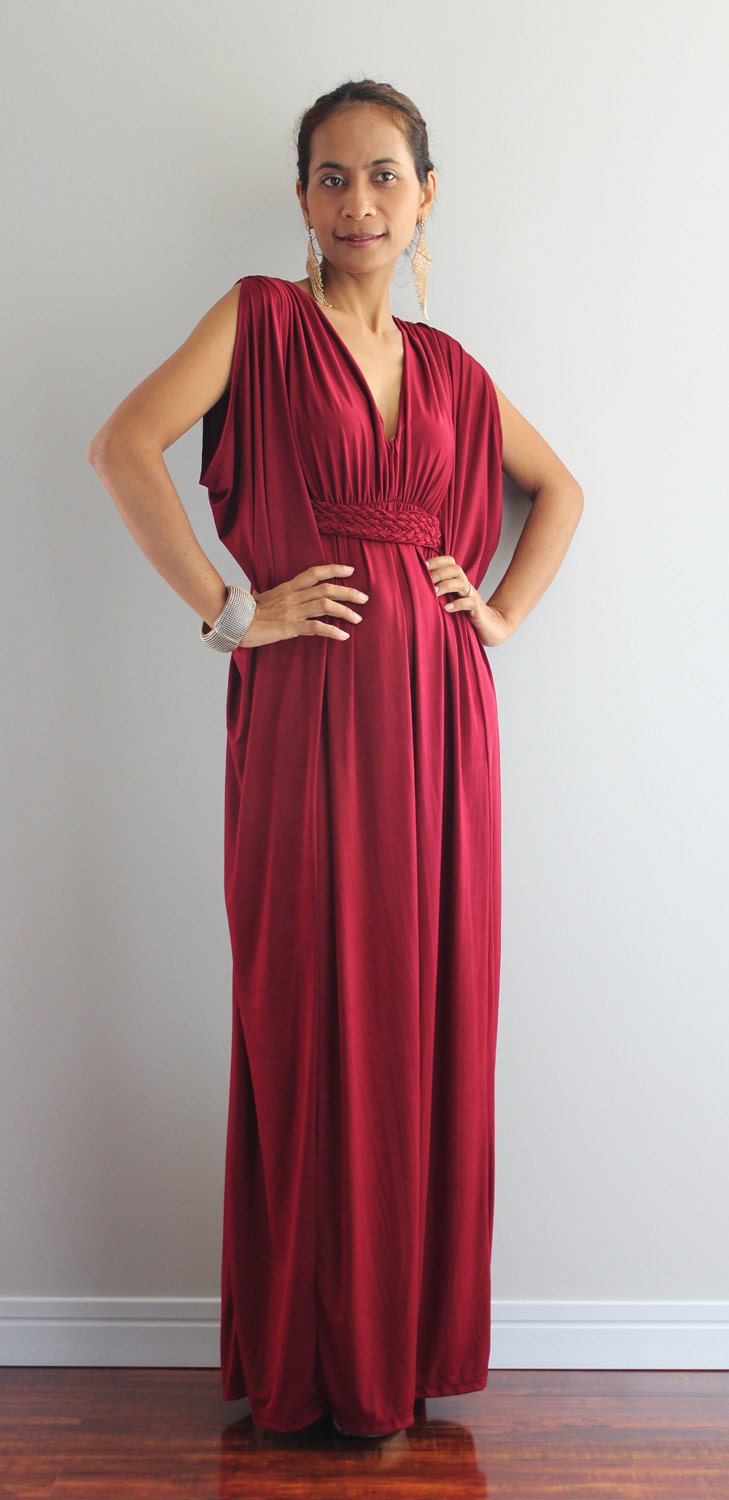 Bordeaux Red Maxi Dress - Funky Kimono Butterfly Tube Dress : Elegant Collection