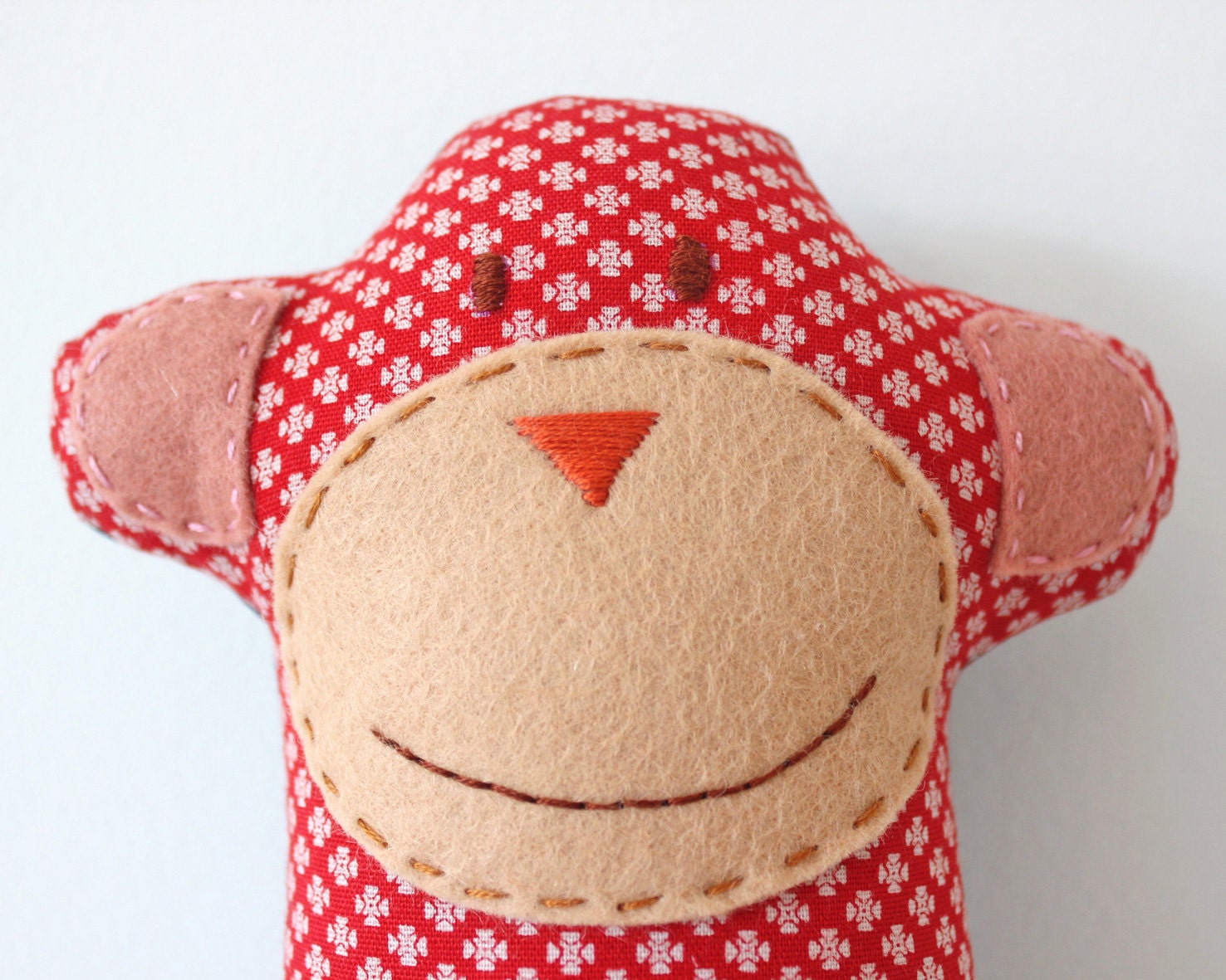Stuffed Monkey Softie Fabric Animal Red Fabric