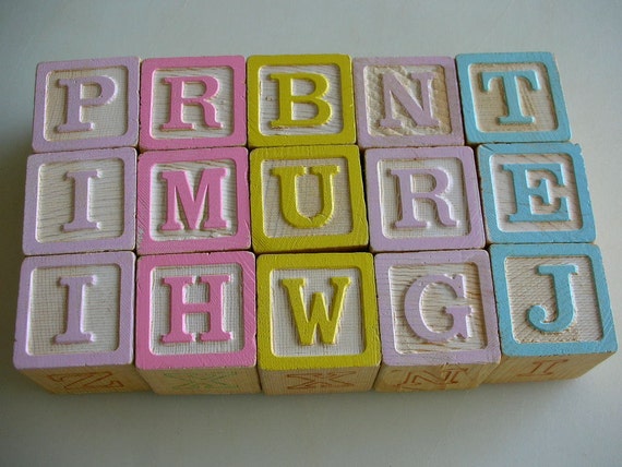 15 PASTEL Block Alphabet Wooden Blocks by TheBackOfTheBasement