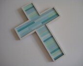 Wooden Beadboard Cross - Aquas, Blues and Greens