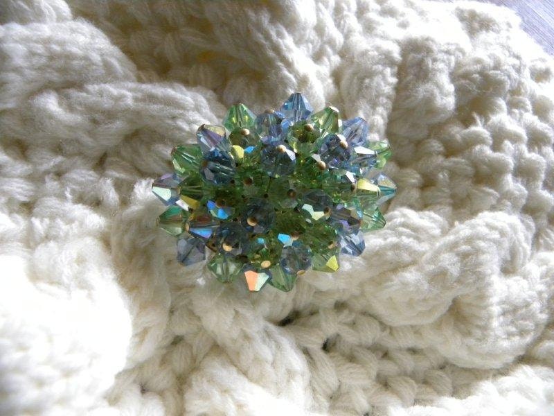 Vintage Crystal Mint Green and Blue AB Brooch