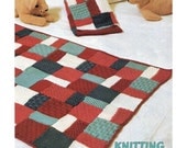 Vintage 1970's English Knitting Pattern  pdf  to make a Patchwork Country Style  Blanket Rug & Hot Water Bottle cover