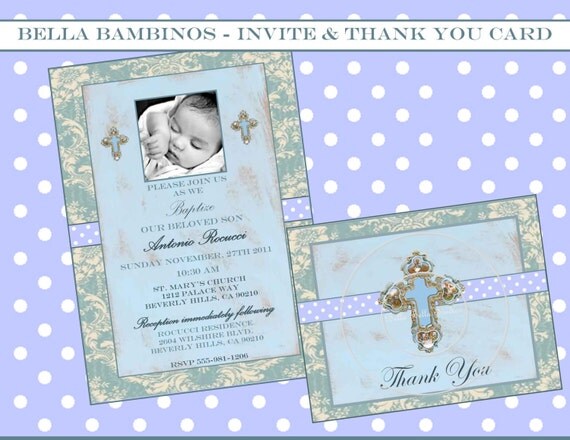 Bella Bambino - Custom Printable INVITATION and THANK YOU Cards - Birth Announcement, Baptism, Christening Il_570xn