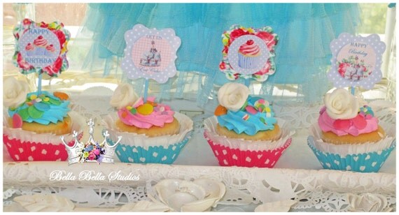 MARIE ANTOINETTE Let Them Eat Cake - Instant Download PRINTABLE Party Circles Cupcake Toppers - Bella Bella Studios Il_570xn