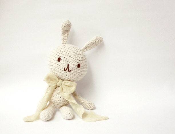Natural Cotton Crocheted Amigurumi Bunny Rabbit, Eco friendly Cotton Doll made from 100% Unbleached Cotton Yarn - MADE TO ORDER