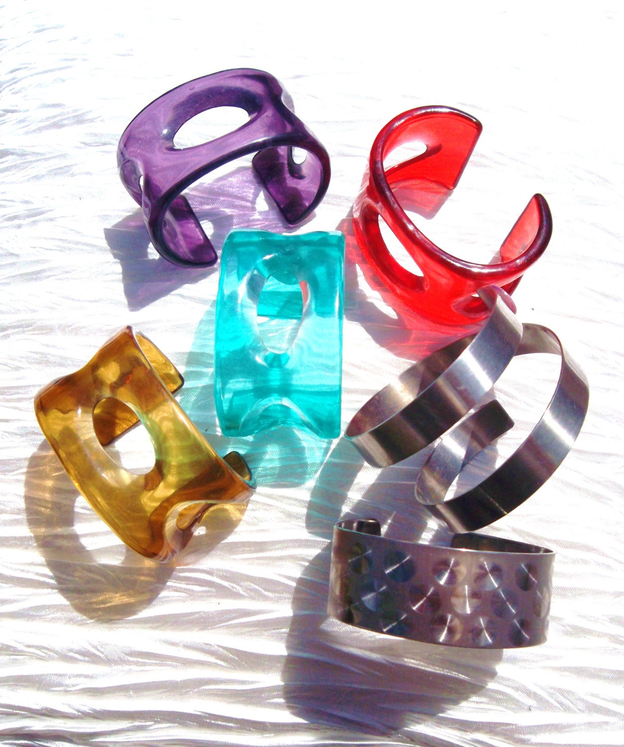 Vintage 60s 70s cuff bracelet , Plastic stainless sillver jewellery jewelry  6 JOB LOT costume