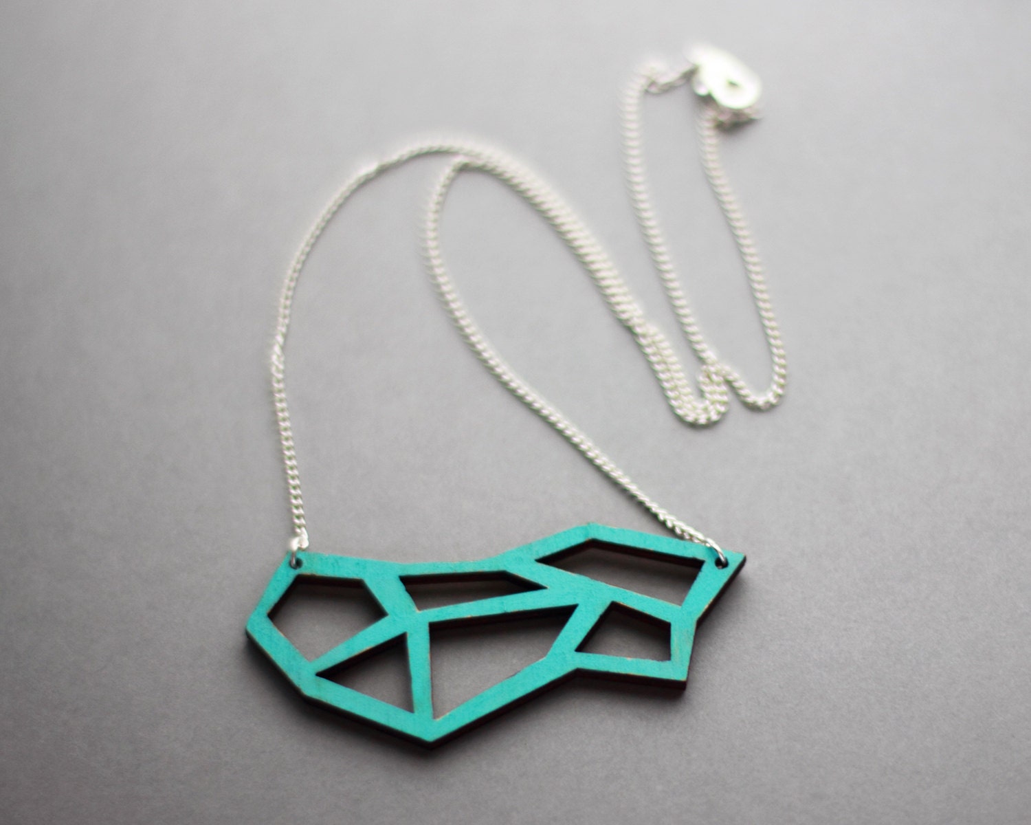 Wooden Geometric Cut Out Necklace (Turquoise) - Modern Handmade Jewellery