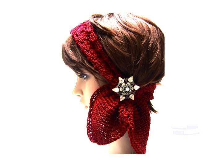 3-option scarf headband head wrap red crimson mercerized cotton trendy boho retro bridal prom avant guard
