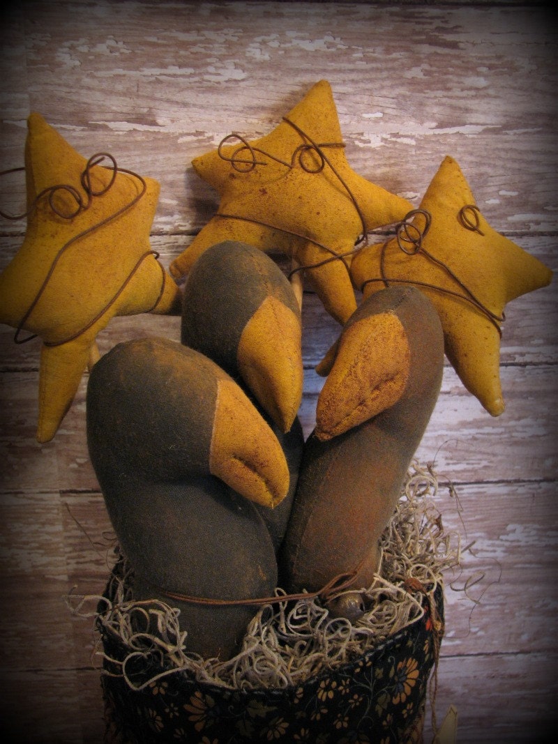 Primitive Sack of Crows and Stars Home Decor