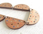 Scalloped Wooden Confetti Necklace - Hand Painted - Orange, Blue, Silver and Black.