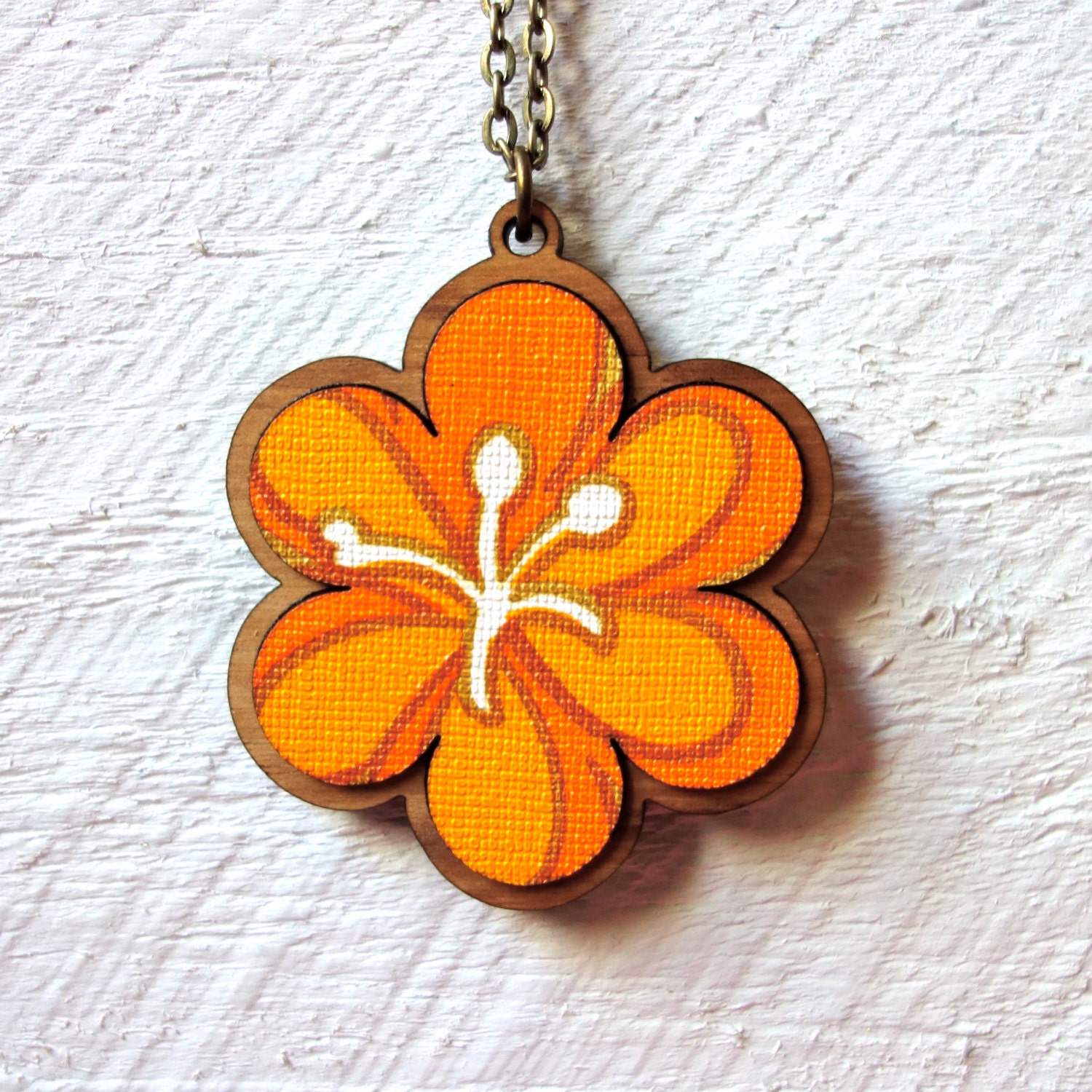 Vintage Wallpaper Flower Pendant - Sunny Hibiscus 1 - One Of A Kind