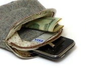 Wallet - Coin Purse with card slot - Fabric Clutch Purse - Double Pockets - Silver Frame