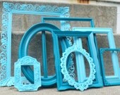 Peacock Blue and Aqua Picture Frame with Mirror Set Ornate