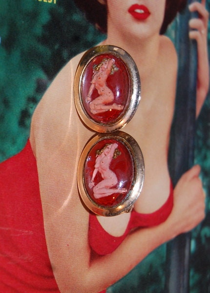 Vintage Pin Up Nude Girl 1950's Cuff Links