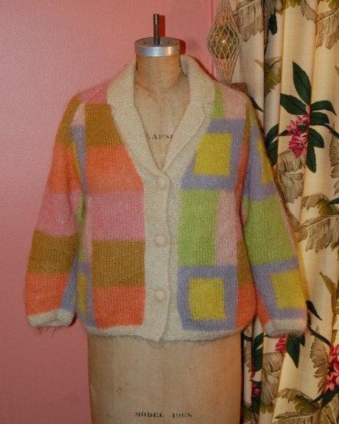 50's Mohair Multi Color Pin Up Girl Bombshell Sweater Vintage 1950s Glamour