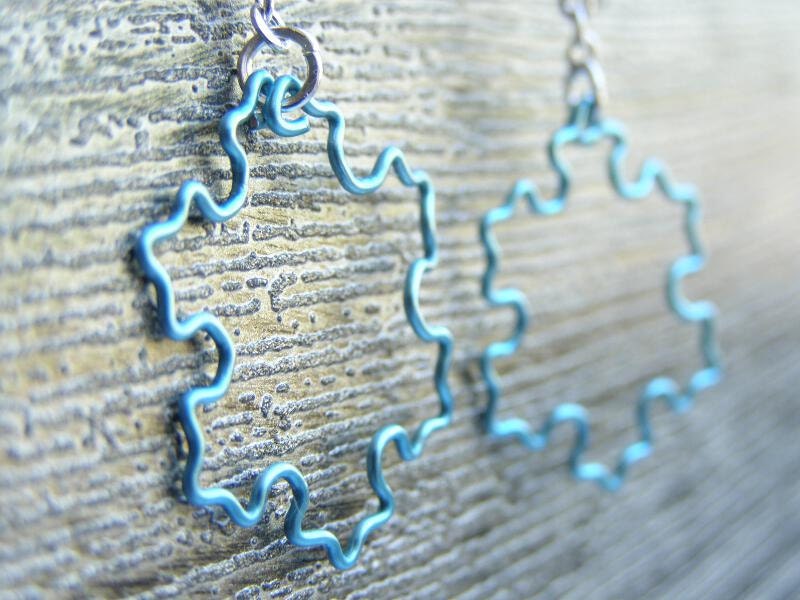 Fractal Earrings - Koch Snowflake Outline in Blue, Small