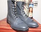 Leather Blue/Grey Ropers Lace Up 'Cowtown' Boot Size 6W
